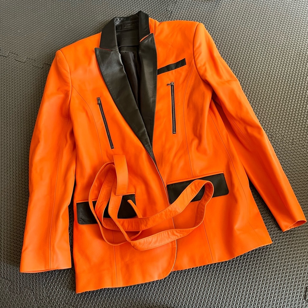 Marcell Von Berlin Orange Lambskin Leather Blazer Women’s Size 4 NWT(see details
